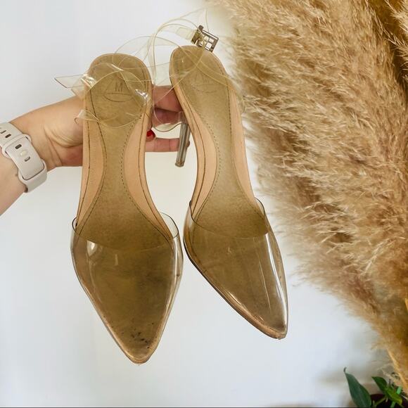 MISSGUIDED Nude Tan Clear Ankle Strap Pointy Toe 90s Stiletto Heels Pumps 9 - Picture 6 of 8